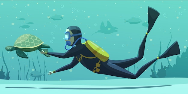 Free vector underwater diving sport cartoon