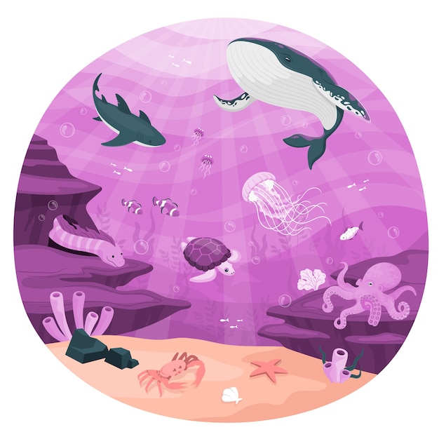 Бесплатное векторное изображение Иллюстрация концепции подводной жизни