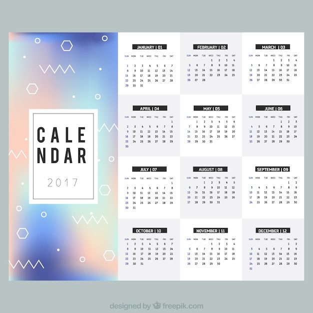 Free vector unfocused modern calendar 2017 with abstract shapes