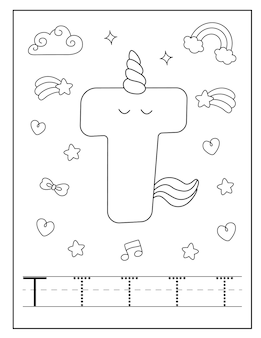 Unicorn alphabet coloring page for little students