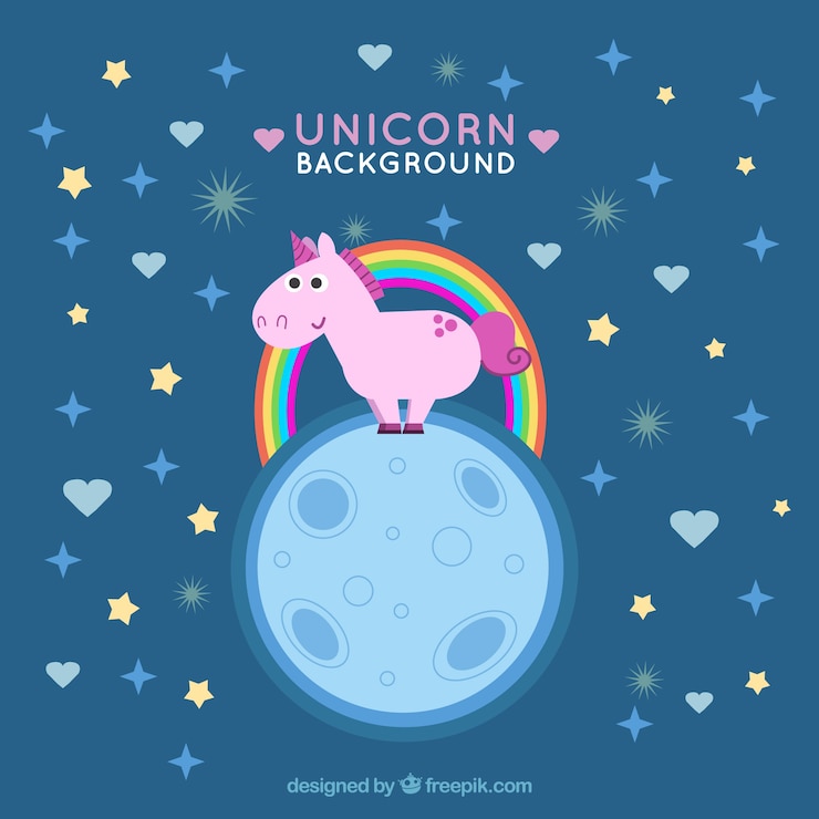 Free Vector unicorn background on the moon with rainbow