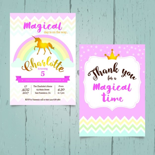 Free vector unicorn birthday invitation