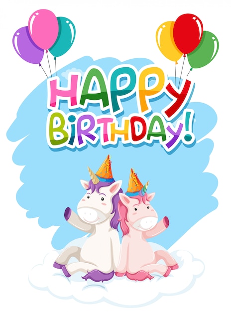 Vettore gratuito unicorno sul modello di compleanno