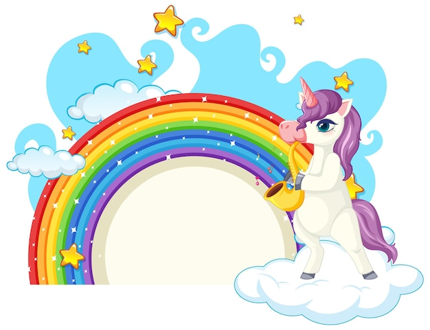 Free vector unicorn cartoon character with rainbow isolated on white