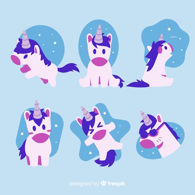 Unicorn character collection on kawaii style