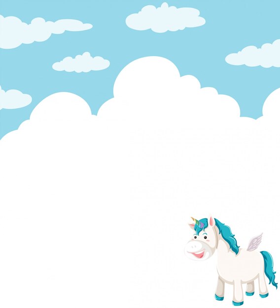 Unicorn in cloud sky background with copyspace