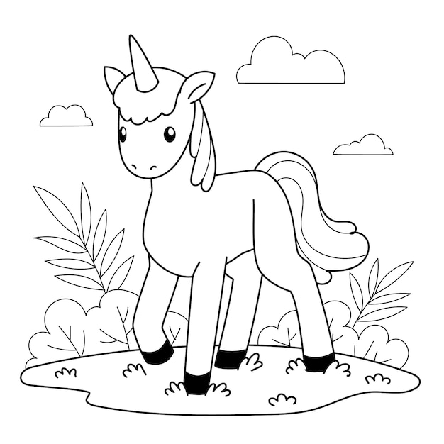 Free vector unicorn coloring book illustration