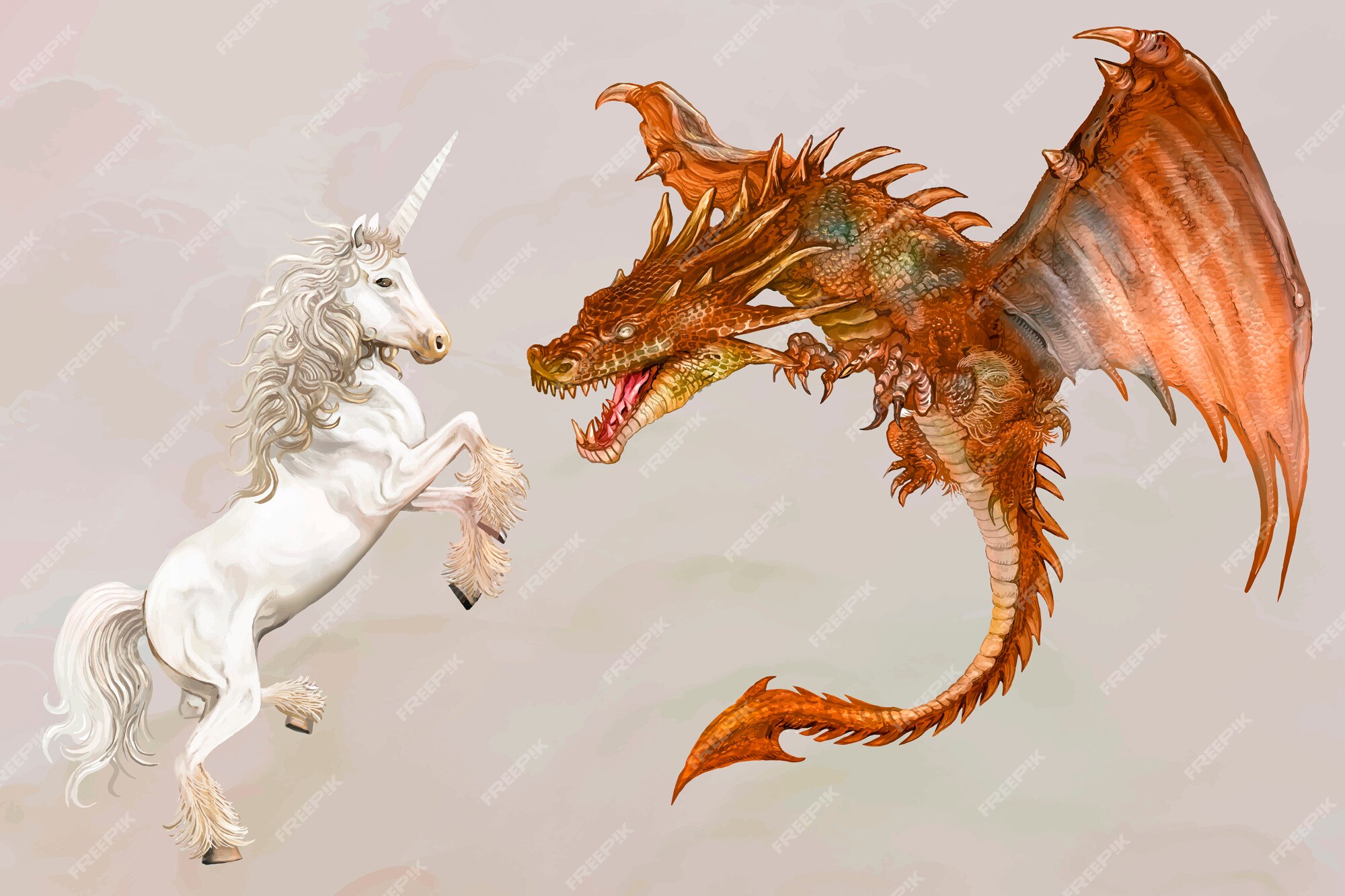 unicorns and dragons fighting