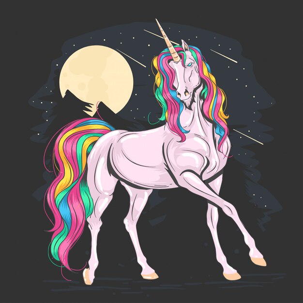 Unicorn Full Color Pink Rainbow Vector Premium Vector
