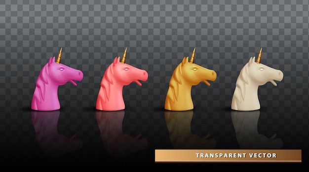 Free vector unicorn head realistic set face unicorn transparent background