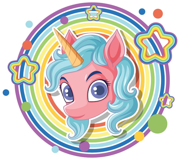 Testa di unicorno con arcobaleno