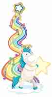 Free vector unicorn holding star with rainbow on white background