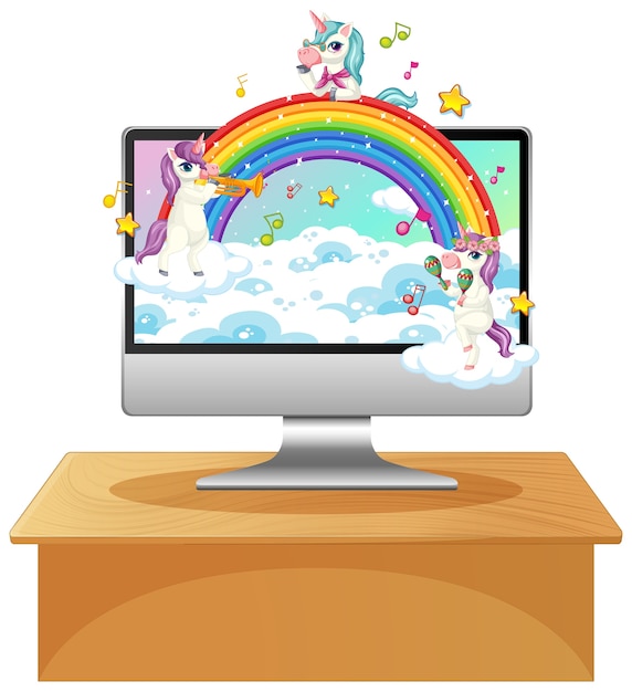 Free vector unicorn on laptop desktop