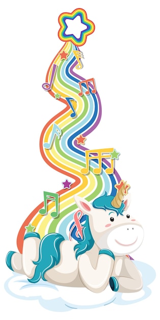 Free vector unicorn laying on the cloud with rainbow