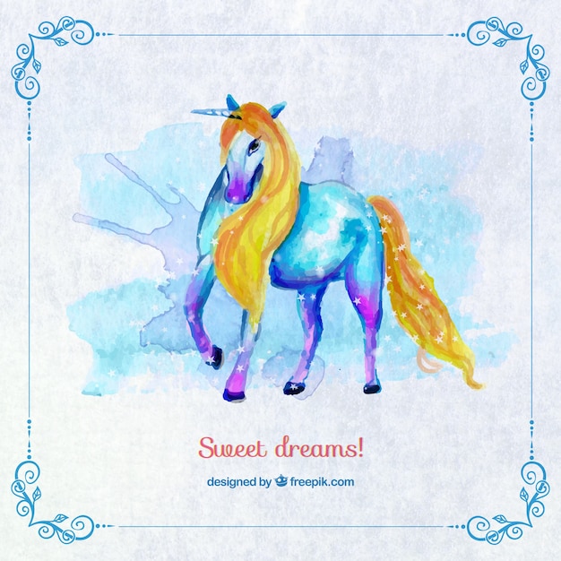 Free vector unicorn painted with watercolors