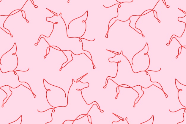 Unicorn Pattern Background, Pink Seamless Line Art Design Vector