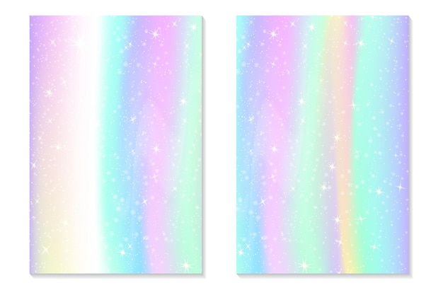 ユニ​コーン​の​虹​の​背景​。​パステルカラー​の​ホログラフィックスカイ​。​プリンセス​カラー​の​明るい​ホログラム​人魚柄​。​ベクトル​イラスト​。​レインボー​メッシュ​と​ユニコーンファンタジーグラデーションカラフル​な​背景​。