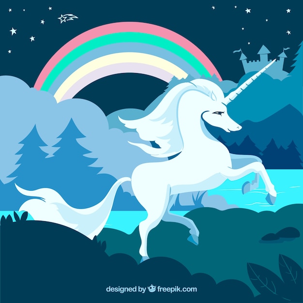 Free vector unicorn and rainbow in the nature