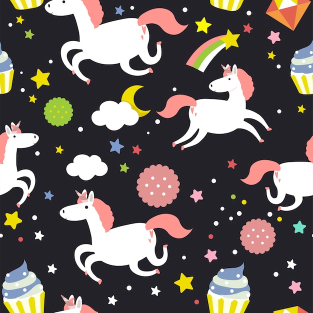 Free vector unicorn seamless pattern background vector