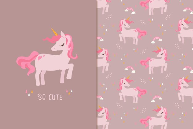 かわいい虹ユニコーンの肖像画 プレミアムベクター