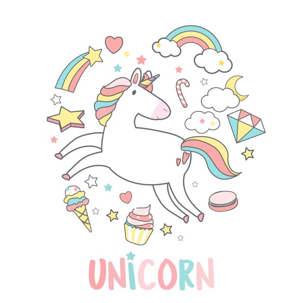 Unicorn with magical elements vector