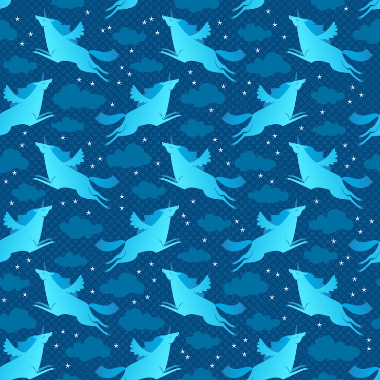 Free Vector unicorns blue seamless pattern