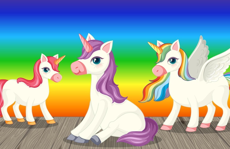 Free Vector unicorns on rainbow gradient background