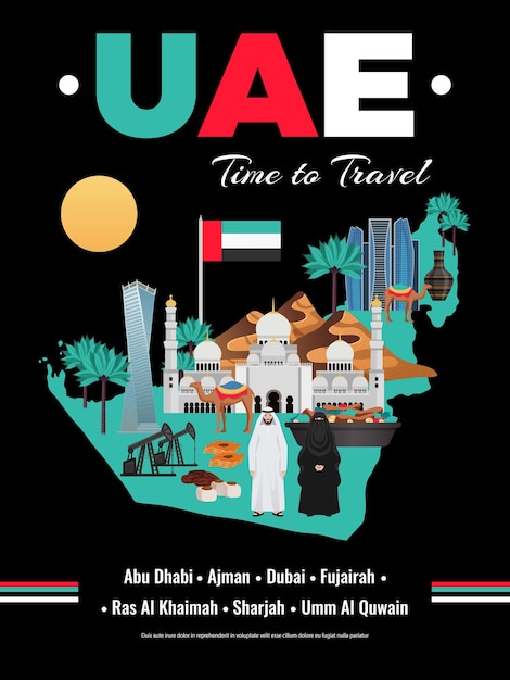 무료 벡터 아랍에미리트 uae 여행 가이드 브로셔