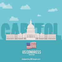Бесплатное векторное изображение Здание конгресса соединенных штатов в плоском стиле