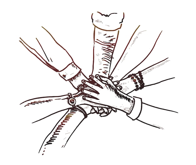 Бесплатное векторное изображение Единство рук эскиз векторные иллюстрации