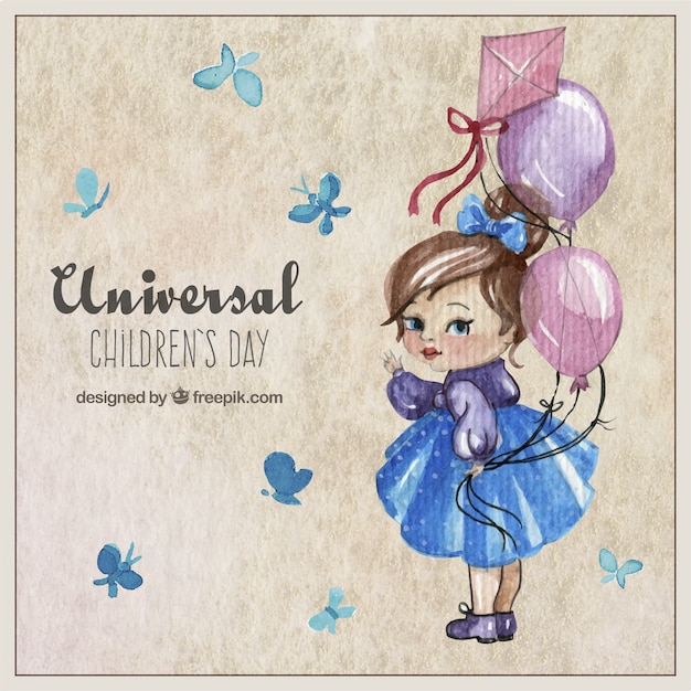 Universal children's day card in hand painted style