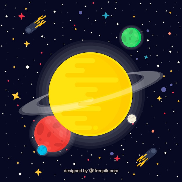 Universe background with yellow planet