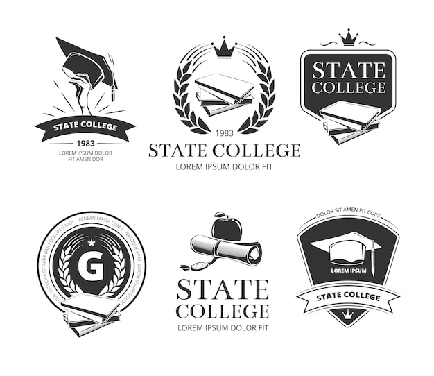 Бесплатное векторное изображение Набор наклеек и значков университетов, академий, колледжей и школ