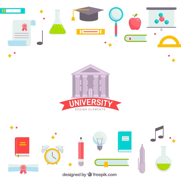 Free Vector university elements background in flat style