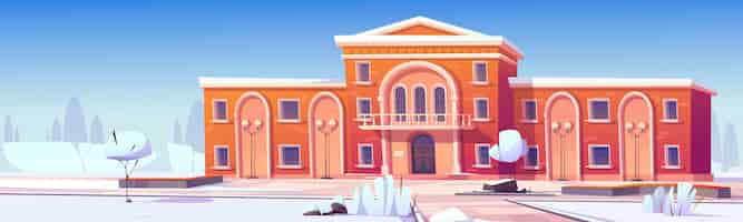 Бесплатное векторное изображение Здание университета или публичной библиотеки зимой