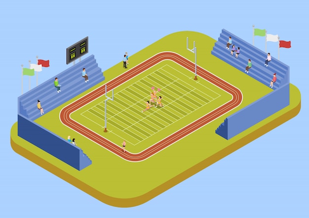 Free vector university sport complex stadium isometric illustration