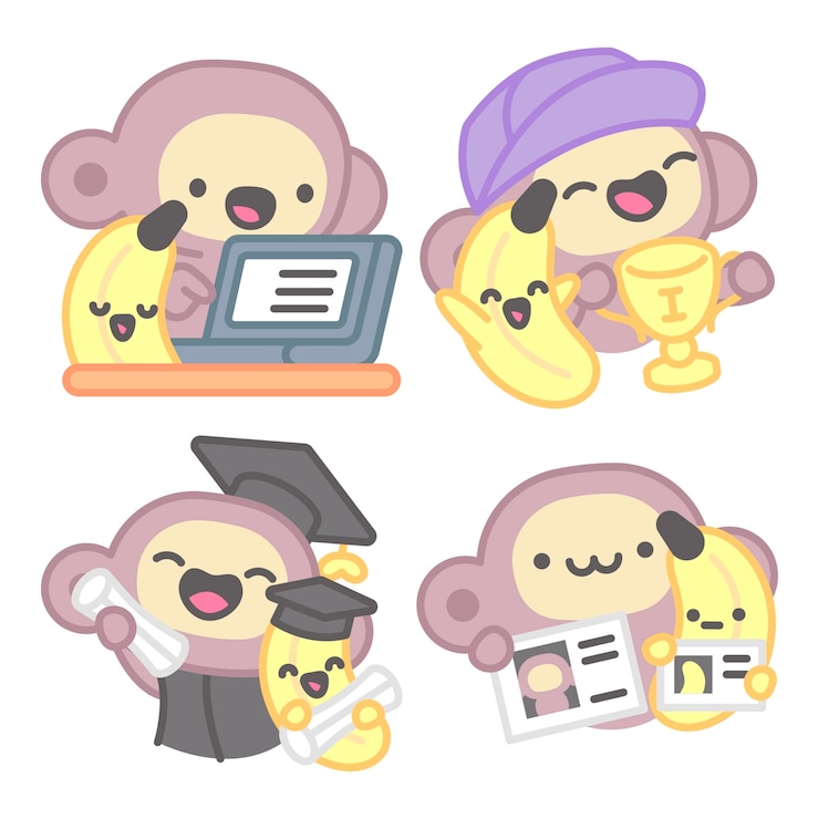 무료 Vector 원이와 바나나가 있는 대학 스티커 컬렉션