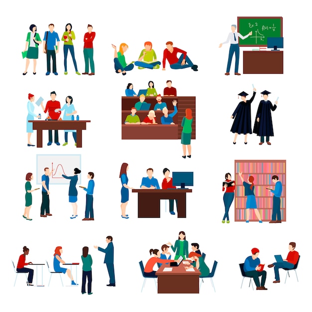 Free vector university students set