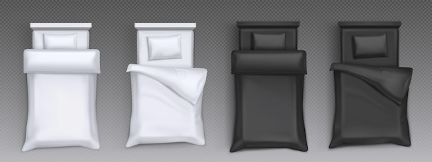 Free vector unmade beds with white and black bedclothes