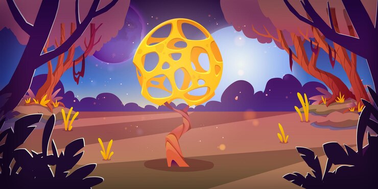 Free Vector unusual mushroom in forest swamp on alien planet
