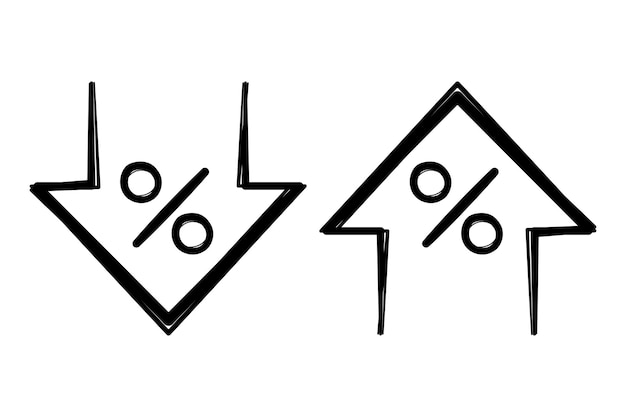 Le frecce percentuali verso l'alto e verso il basso disegnate a mano