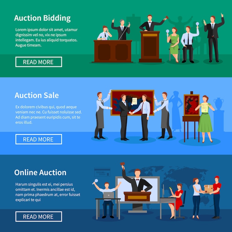 Free Vector upcoming online auctions bidding and sale information
