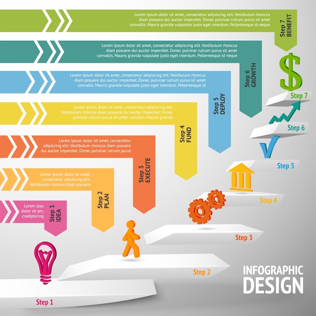 上向きの階段成功したビジネスステップの概念infographicベクトルイラスト