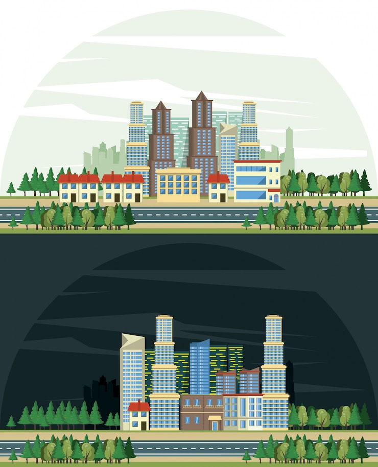 無料Vector 都市建築都市景観ビューのシナリオ