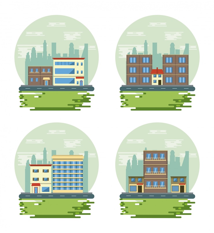 Free Vector urban buildings cityscape view scenarios