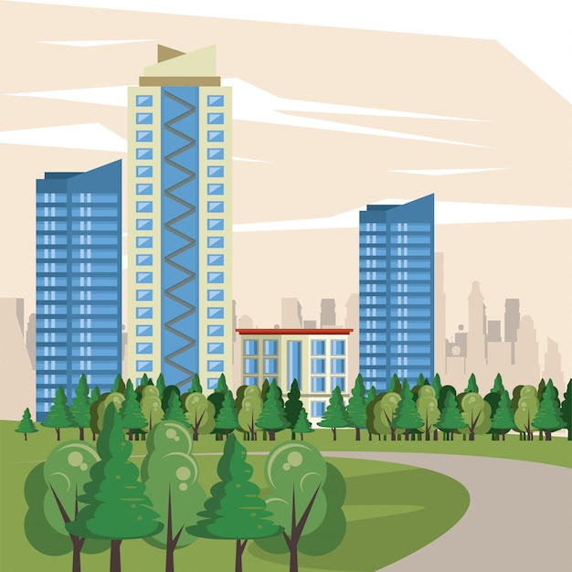 Бесплатное векторное изображение Городские здания городской пейзаж сценарий