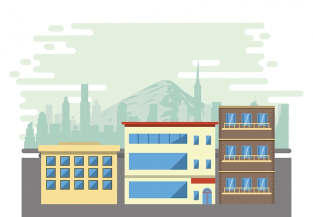 Free vector urban buildings with cityscape scenery