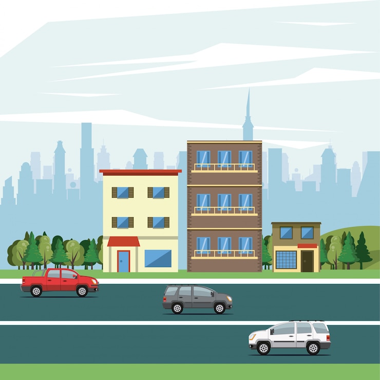 Free Vector urban buildings with cityscape scenery
