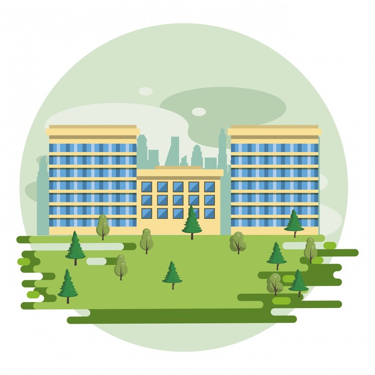 Free Vector urban buildings with cityscape scenery