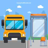 Free vector urban bus and bus stop with flat design